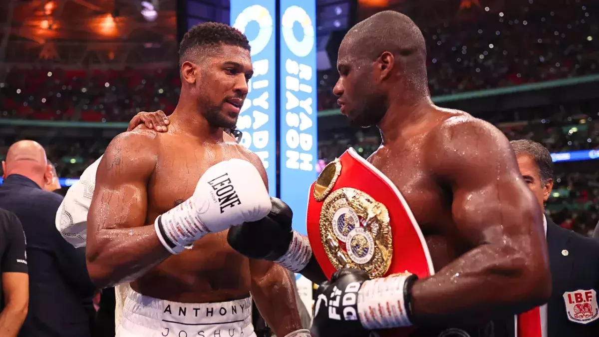 Anthony Joshua avec Daniel Dubois le 21 septembre 2024.