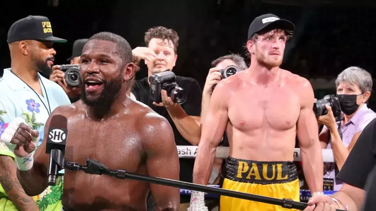 Floyd Mayweather et Logan Paul à l'issue de leur combat en juin 2021. 