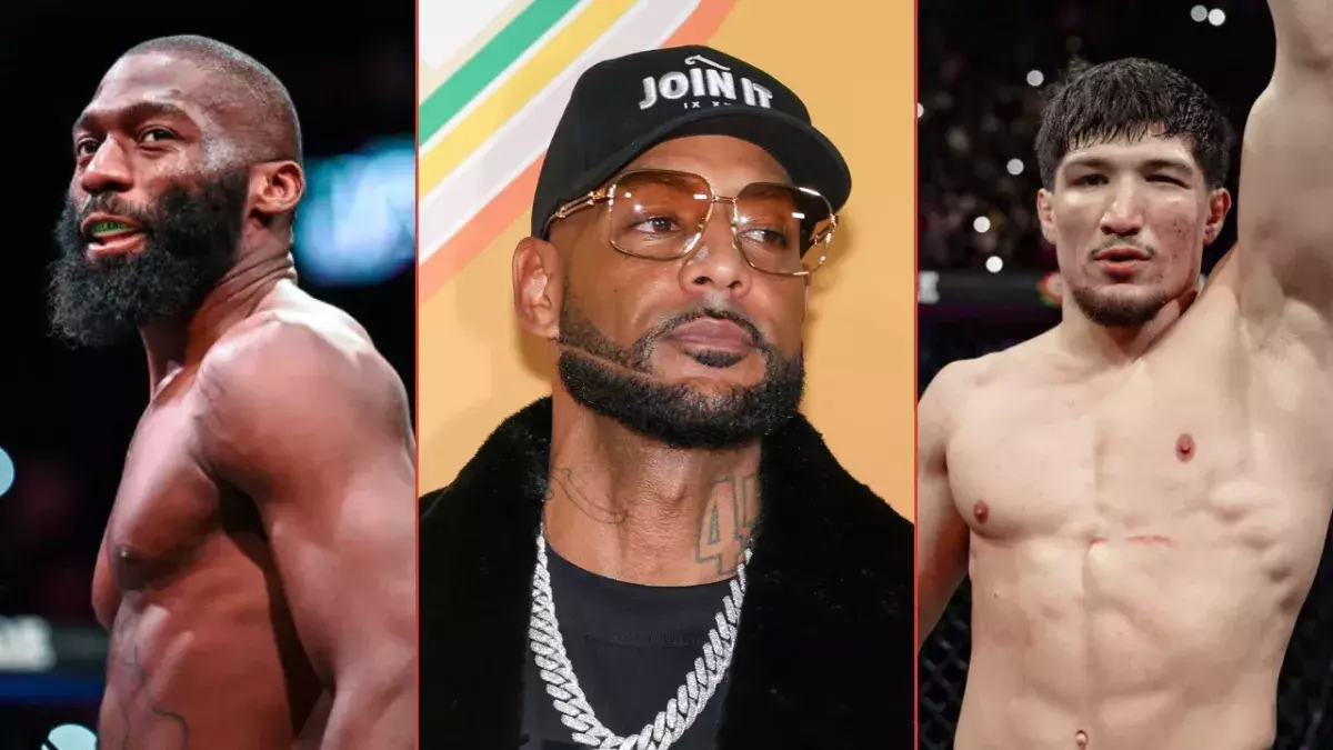 Cédric Doumbè à gauche, Booba au milieu et Baki à droite.
