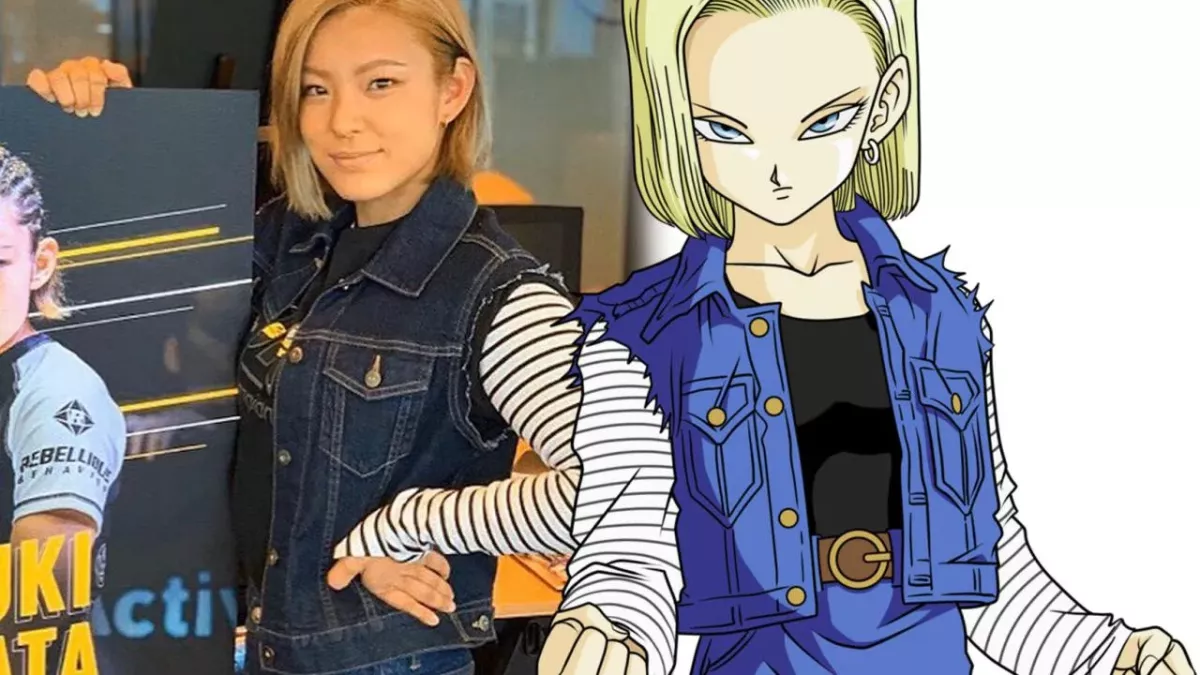 Une combattante de MMA cosplay Dragon Ball avant son combat