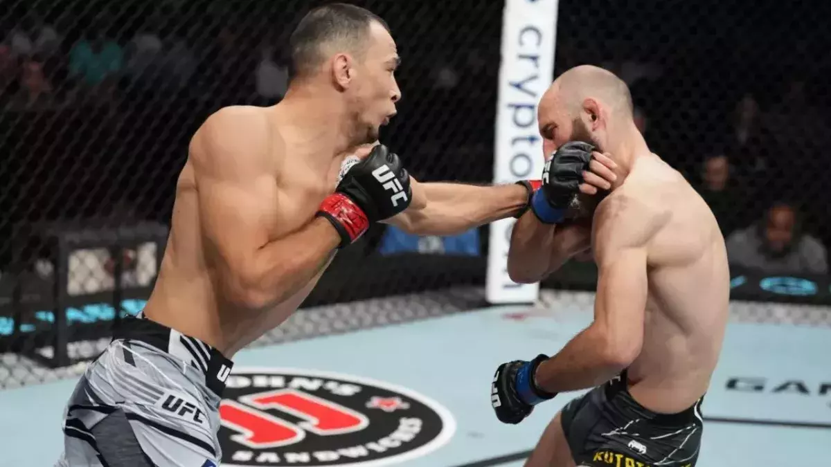 Damir Ismagulov et Guram Kutateladze dans la cage de l'UFC