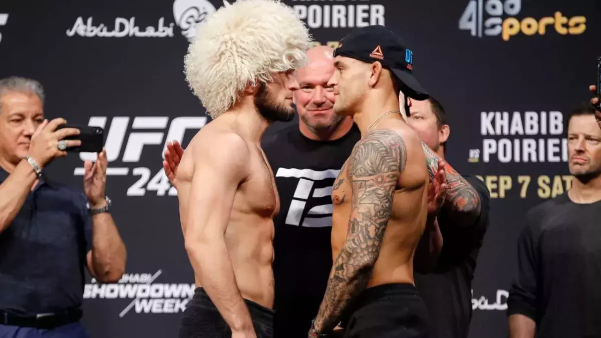 Face à face entre Khabib Nurmagomedov et Dustin Poirier