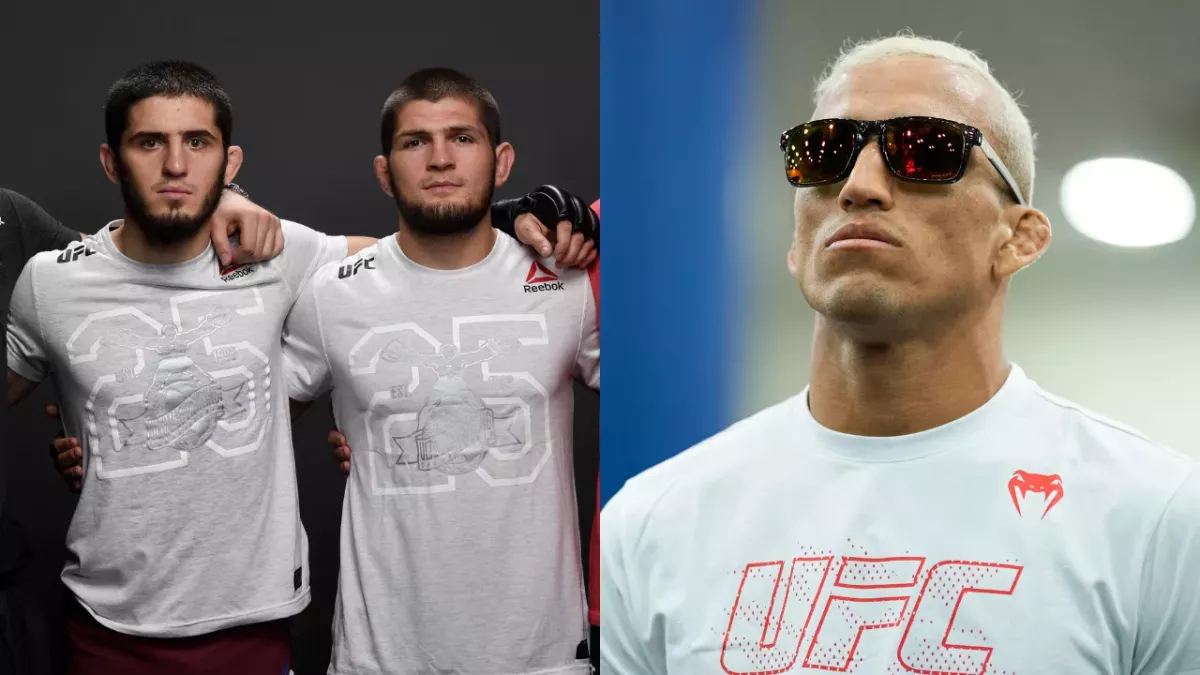 Khabib Nurmagomedov avec Islam Makhachev et Charles Oliveira 