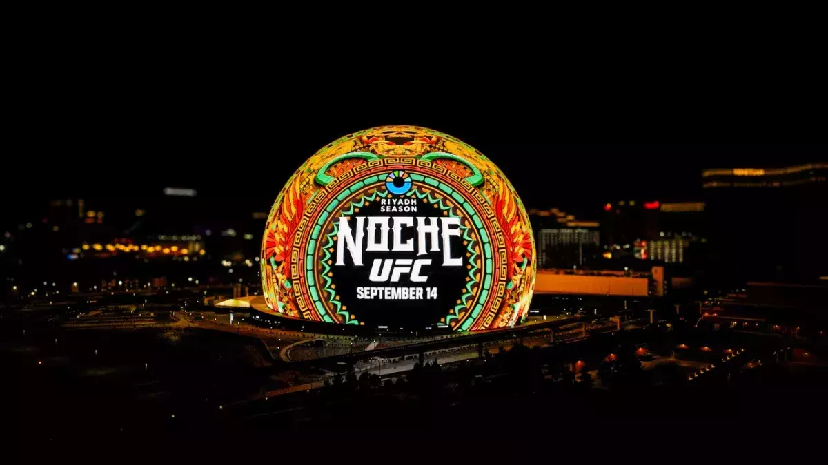 La Sphere illuminée aux couleurs de l'UFC Noche prévue le 14 septembre 2024.