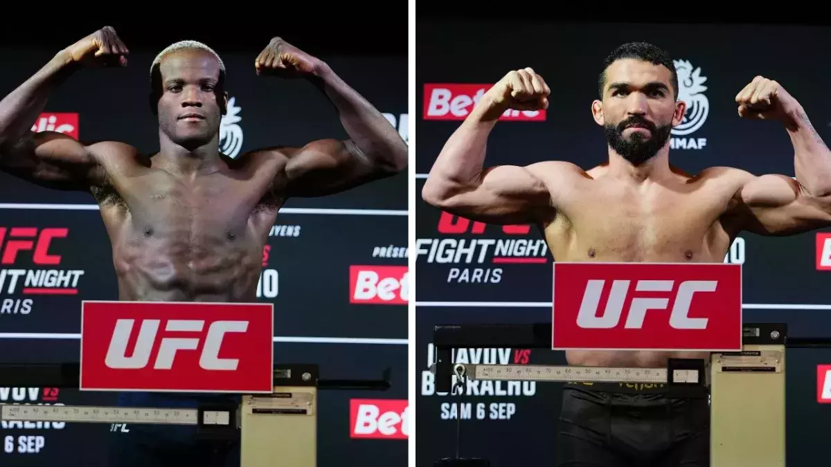 Losene Keita et Patricio Pitbull lors de la pesée officielle de l'UFC Paris 2025