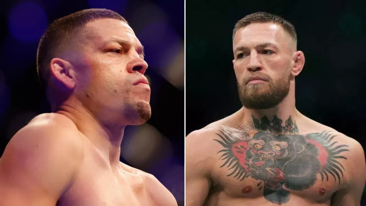 Nate Diaz et Conor McGregor dans la cage de l'UFC