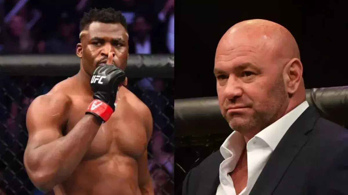 Ngannou et Dana White dans la cage de l'UFC