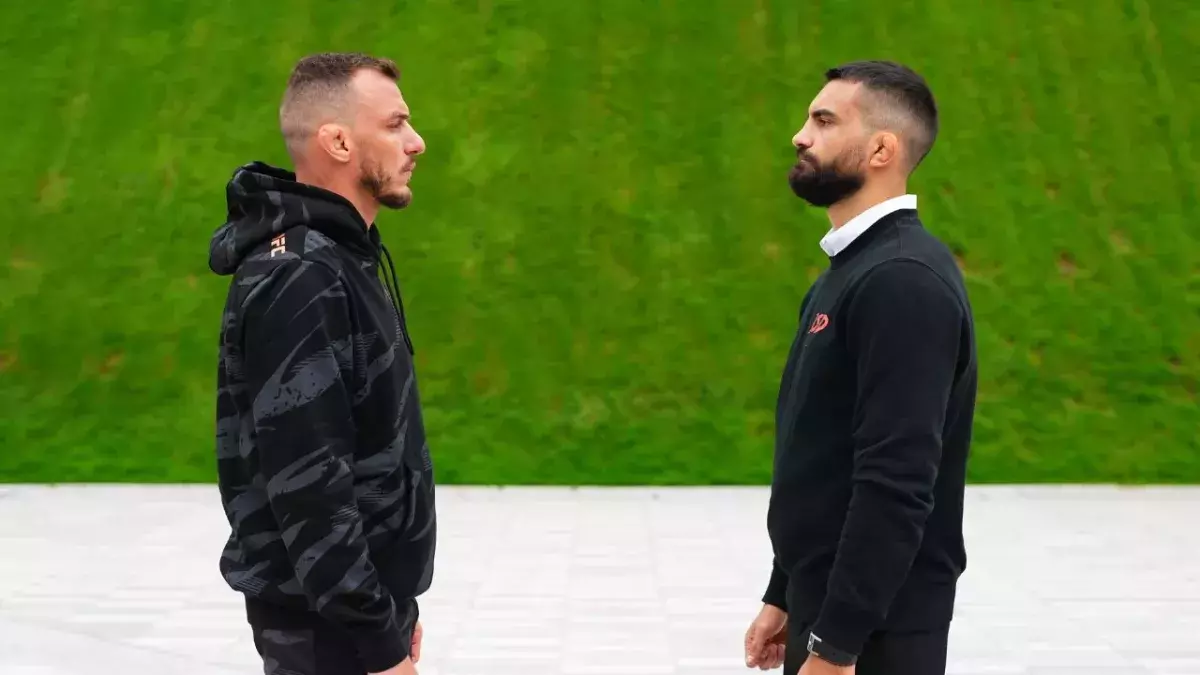Renato Moicano et Benoit Saint-Denis en face à face avant leur combat à l'UFC Paris 2024. 