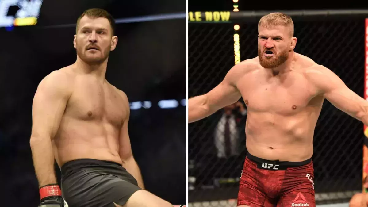 Stipe Miocic et Jan Blachowicz dans la cage de l'UFC