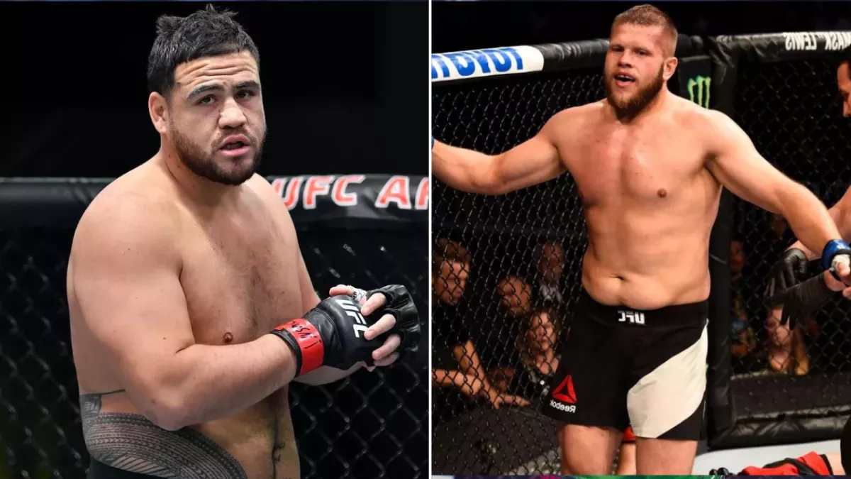 Tai Tuivasa et Marcin Tybura dans la cage de l'UFC