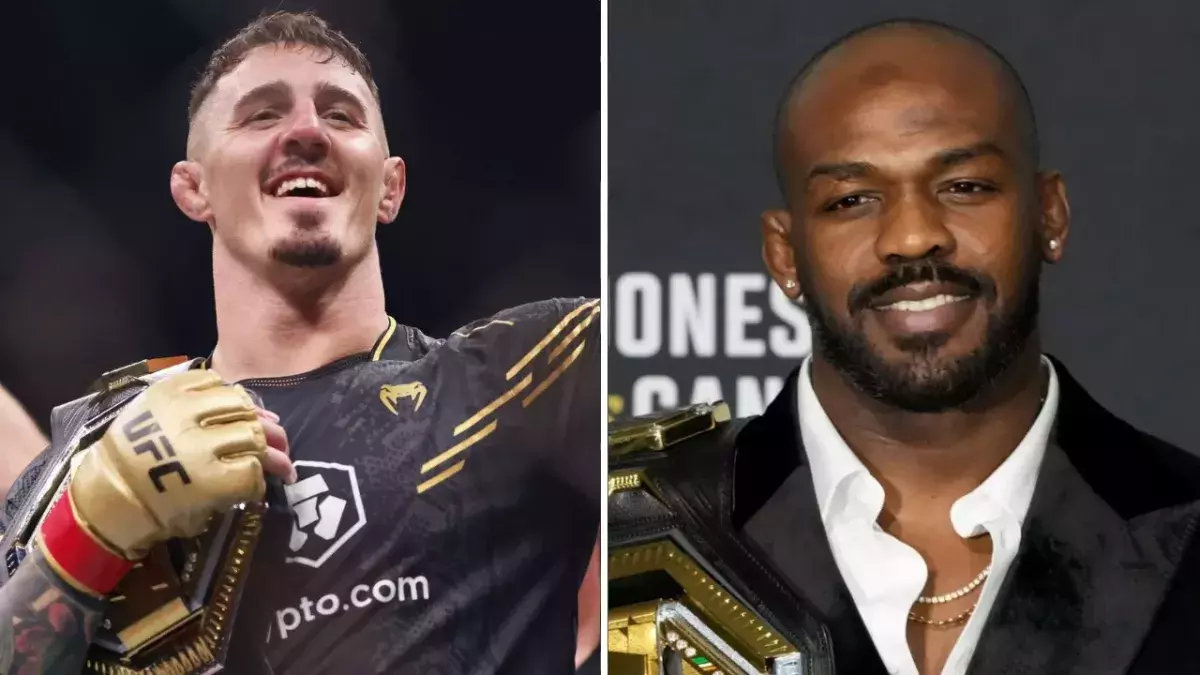 Tom Aspinall et Jon Jones avec leur ceinture