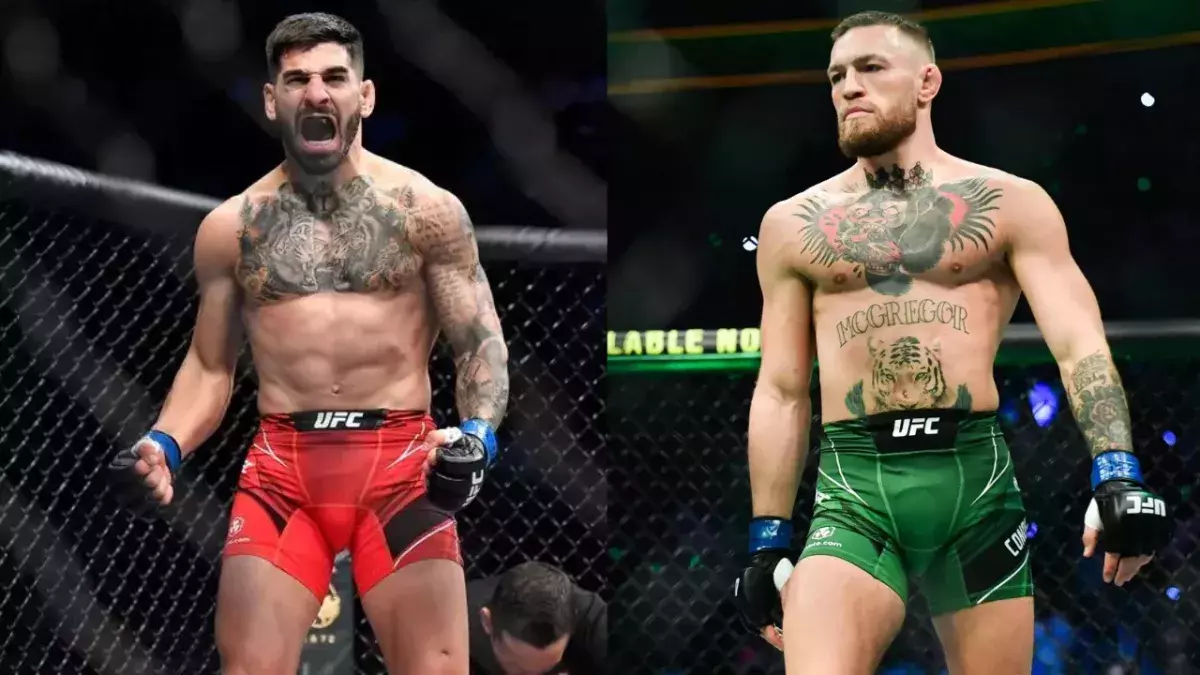 Topuria et McGregor dans la cage de l'UFC