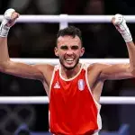 Billal Bennama après sa victoire en quart de finale du tournoi olympique.
