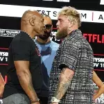 Mike Tyson et Jake Paul face à face lors de la conférence de presse de présentation de leur combat.