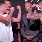 Nate Diaz et Jake Paul lors du face à face d'avant-combat. 