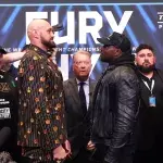 Tyson Fury et Dillian Whyte lors du face-à-face d'avant-combat. 