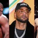 Cédric Doumbè à gauche, Booba au milieu et Baki à droite.