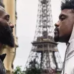 Face à face entre Cédric Doumbé et Jaleel Willis devant la Tour Eiffel. 