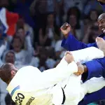 Teddy Riner a vaincu le Géorgien Tushishvili en quarts de finale des JO de Paris 2024. 