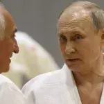 Vladimir Poutine lors d'un entrainement de judo en Russie. 
