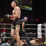 Un combattant de Muay Thaï met KO son adversaire d'un violent tornado kick 