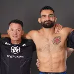 Benoit Saint-Denis accompagné de son coach principal Daniel Woirin, de son entraineur de sol Christophe Savoca, ainsi que son manager Guillaume Peltier. 
