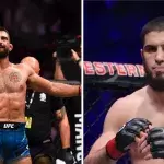 Benoit Saint-Denis et Islam Makhachev dans le cage de l'UFC