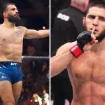 Benoit Saint-Denis et Islam Makhachev dans le cage de l'UFC