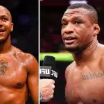 Ciryl Gane et Jailton Almeida dans la cage de l'UFC