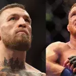 Conor McGregor et Justin Gaethje dans la cage 