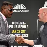 Francis Ngannou et Dana White lors de la conférence de presse de l'UFC 270. 