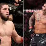 Islam Makhachev et Dustin Poirier dans la cage de l'UFC