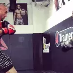 Jérôme Le Banner et Fernand Lopez lors d'un entrainement au MMA Factory. 