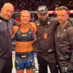 Kristof Midoux, Manon Fiorot, Aldric Cassata et Jérôme Vaulerin dans la cage de l'UFC