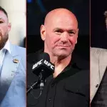 McGregor à gauche, Dana White au milieu et Canelo Alvarez à droite.