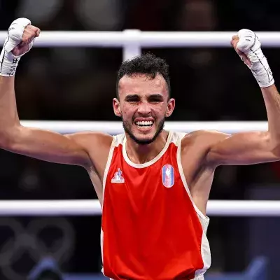 Billal Bennama après sa victoire en quart de finale du tournoi olympique.