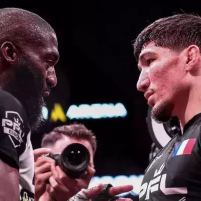 Cédric Doumbé et Baissangur "Baki" Chamsoudinov lors de leur premier combat. 