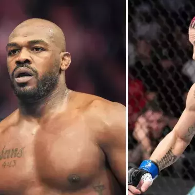 Jon Jones et Sean O'Malley dans la cage de l'UFC