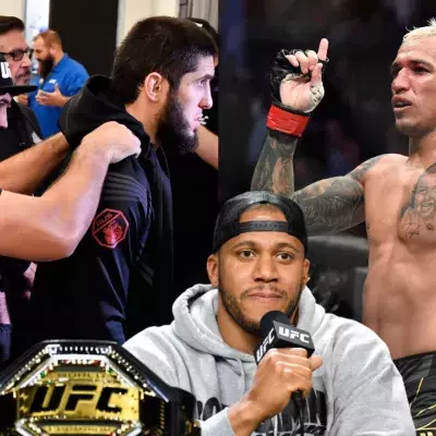 Islam Makhachev et Charles Oliveira et Ciryl Gane 