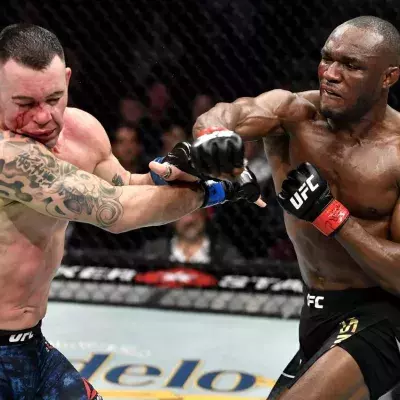 Kamaru Usman et Colby Covington lors de leur premier affrontement à l'UFC 245. 