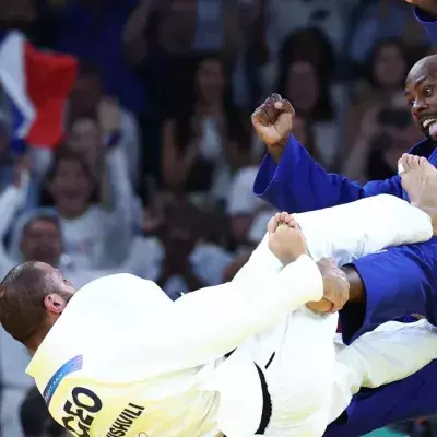 Teddy Riner a vaincu le Géorgien Tushishvili en quarts de finale des JO de Paris 2024. 