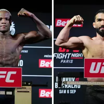 Losene Keita et Patricio Pitbull lors de la pesée officielle de l'UFC Paris 2025