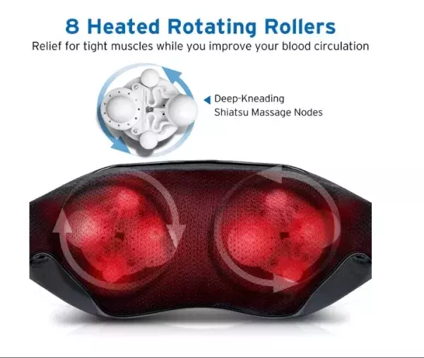 Ses boules rotatives permettent une pression dans le style des massages Shiatsu, grâce à l'intéraction de 4 grands rouleaux et 4 petits rouleaux.